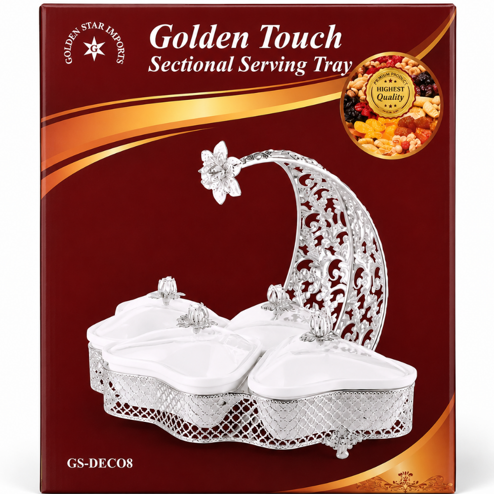 GS-DECO8-B Silver/Ceramic 4 Sectional/ Flower Tray