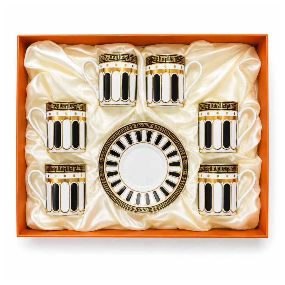 GS-20359 Coffee Cup & Saucer Set (Black White & Gold) 12 Pcs