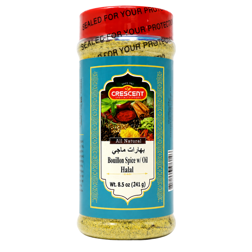 Crescent Boullion Spice W/Oil Halal. Jars 8.5 oz