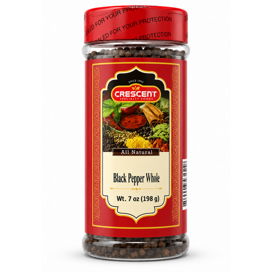 Crescent Whole Black Pepper. Jars 7 oz