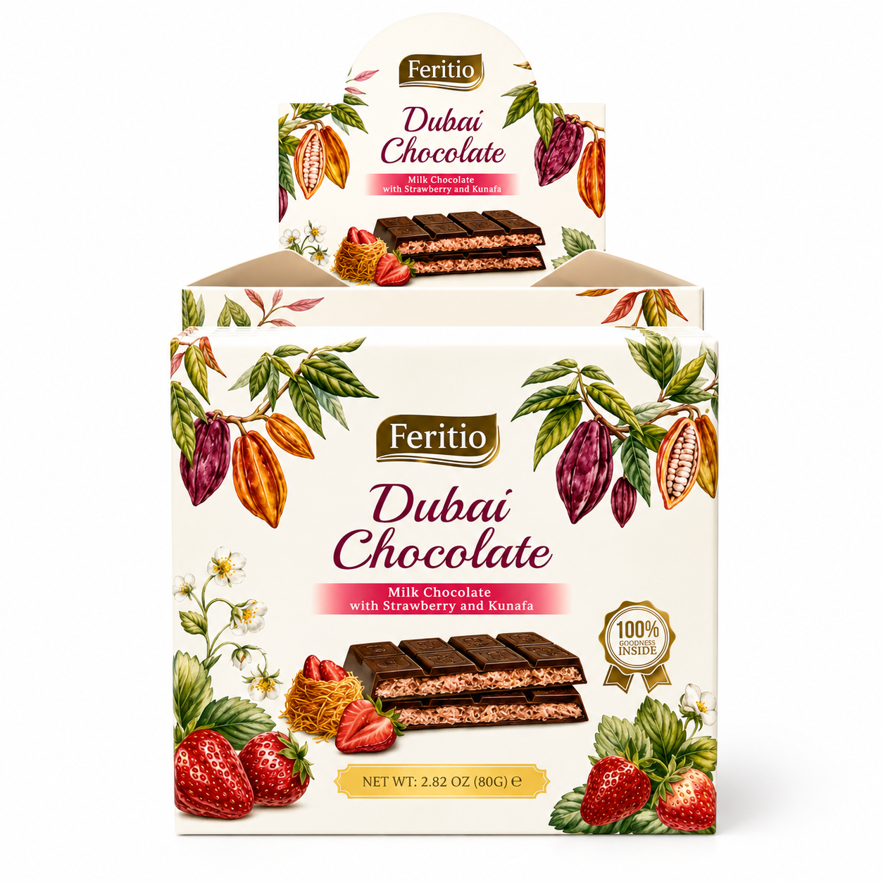 Feritio Strawberry Dubai Chocolate Bars. 80 g