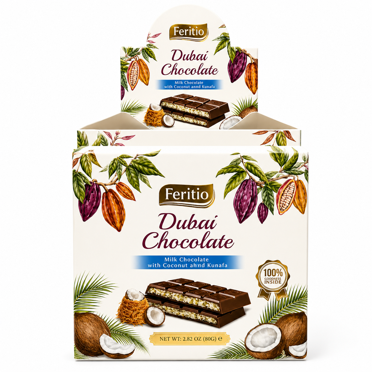 Feritio Coconut Dubai Chocolate Bars. 80 g