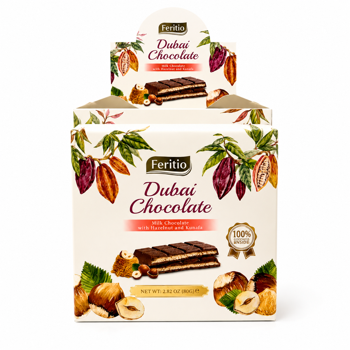 Feritio Hazelnut Dubai Chocolate Bars 80 gr