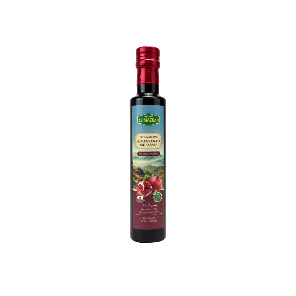 No Sugar Added Al Mazrah Pomegranate Molasses Glass jar 12.34 oz