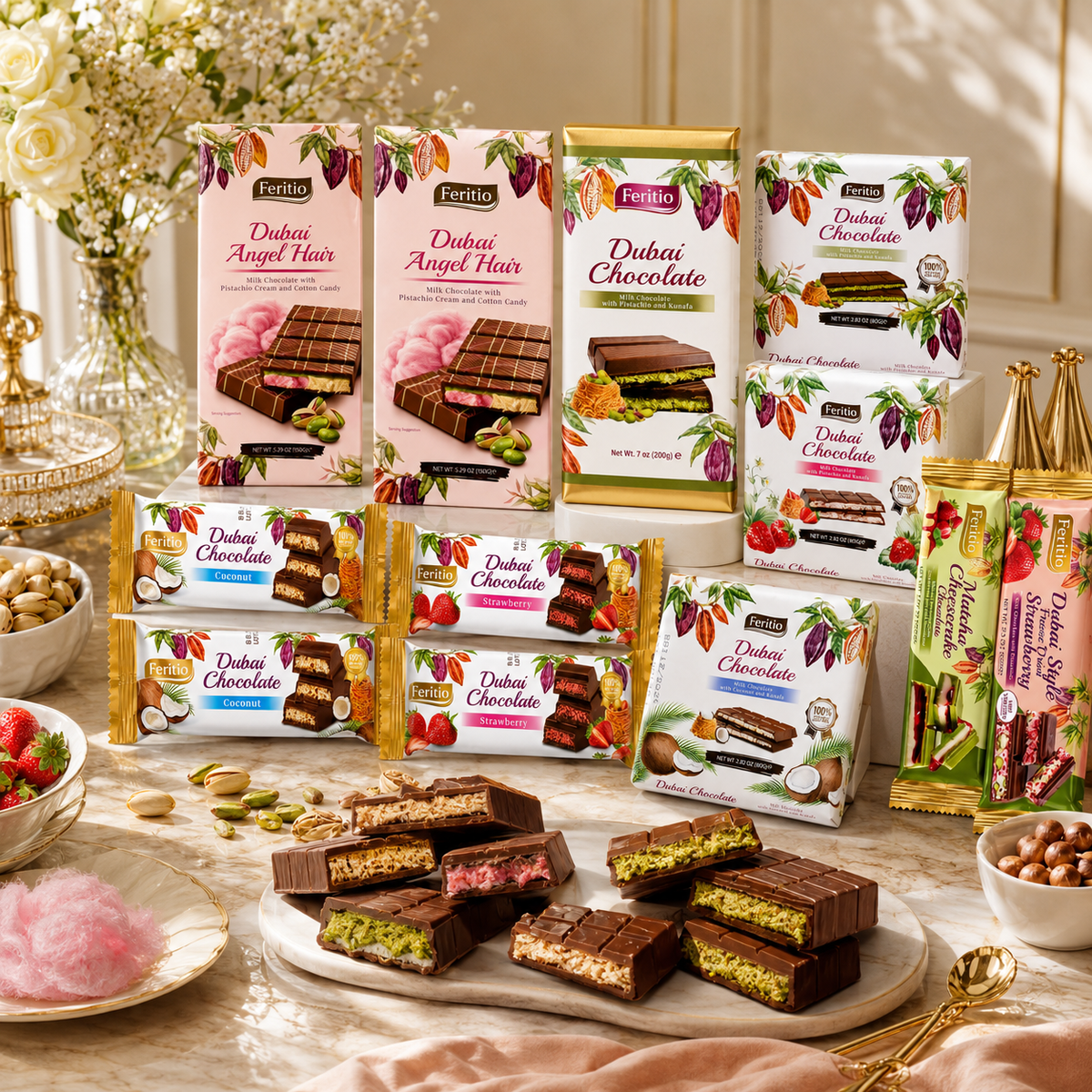 Feritio Dubai Chocolate assortment lifestyle display
